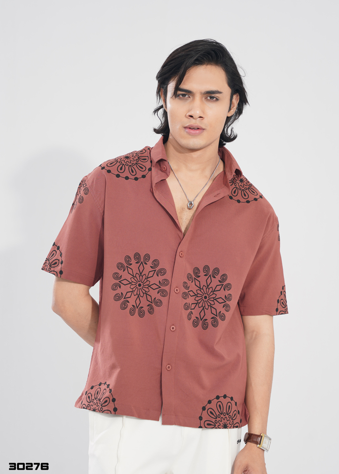 Mandala Crest Half Shirt – Brick Red