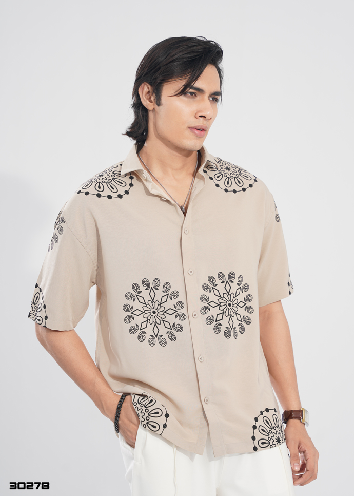 Mandala Crest Half Shirt – Sand Beige