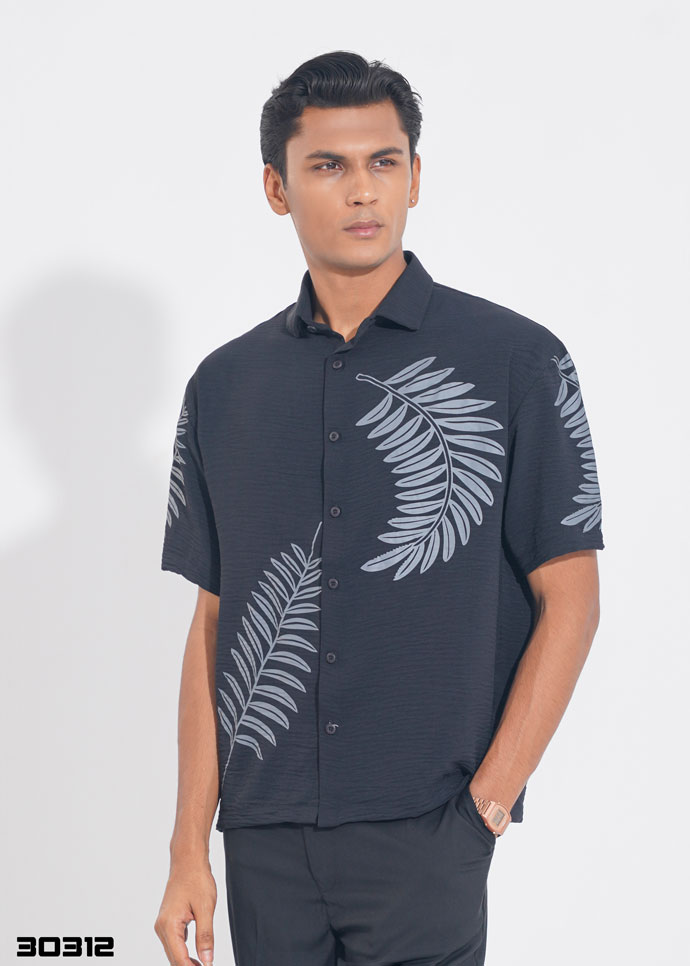 Tropical leaf Half Shirt – Black