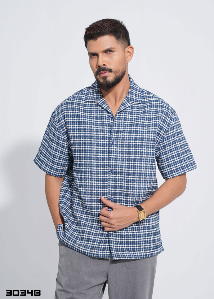 Victor Check Half Shirt – Blue