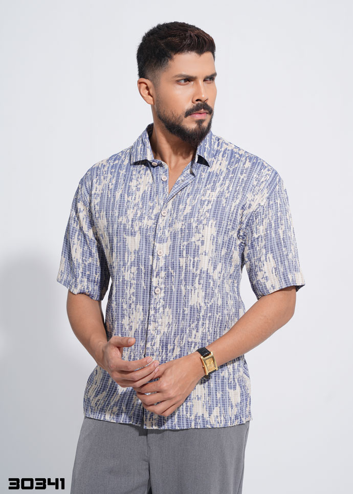 Indigo Canvas Half Shirt - Blue