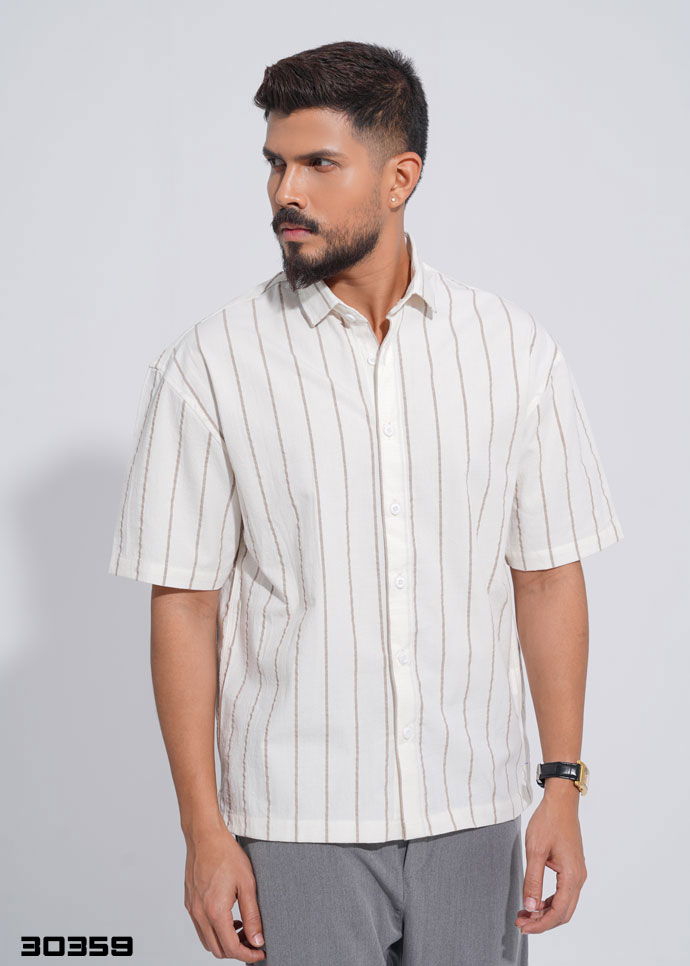Dune Pinstripe Half Shirt – White