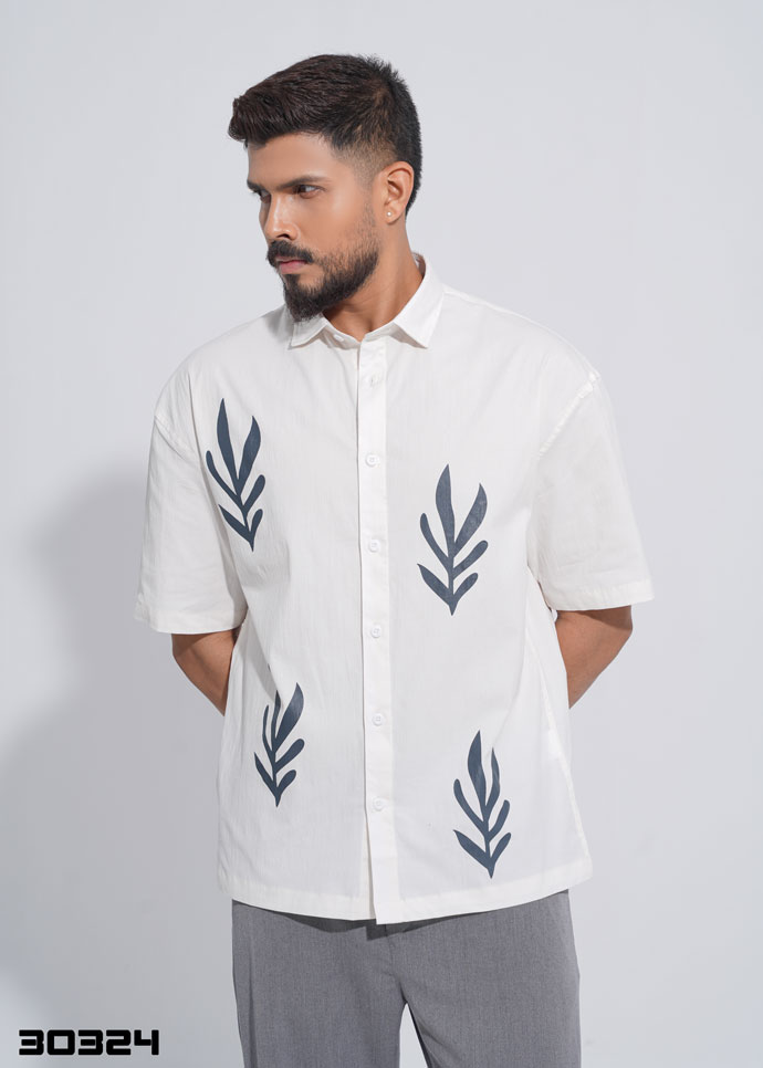 Nordic Leaf Shirt - White & Nevy