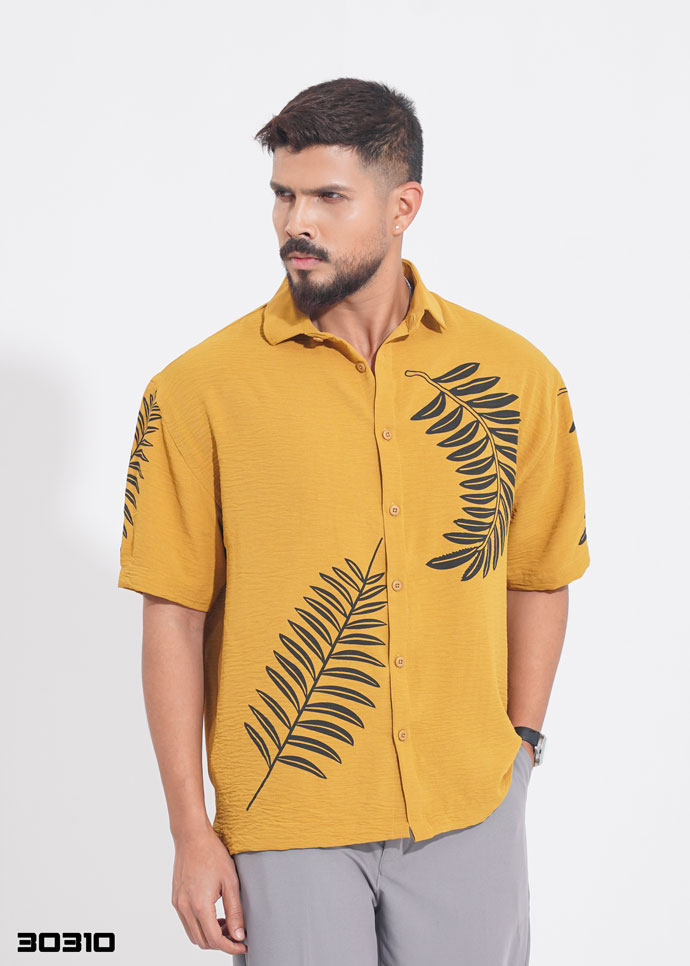 Tropical leaf Half Shirt – Yellow