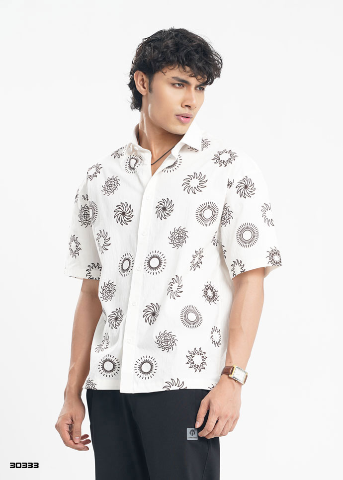 Solar Spiral Half Shirt – White
