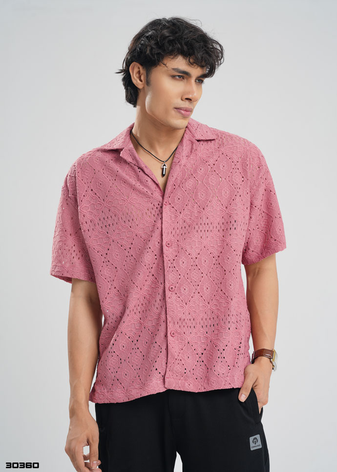 Velour Patterned Half Shirt - Dusty Rose