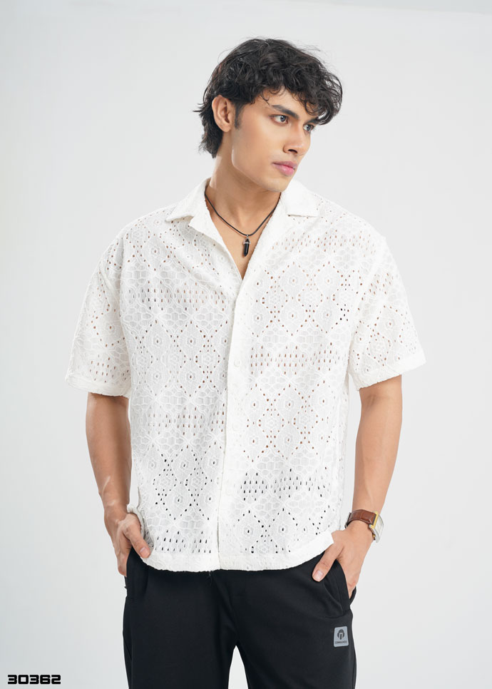 Velour Patterned Half Shirt - 30362