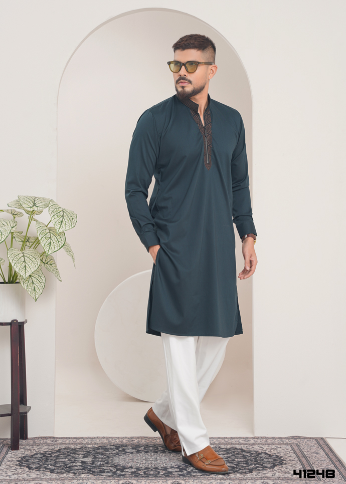 Shahi Safed Panjabi -Dk Green- 41248