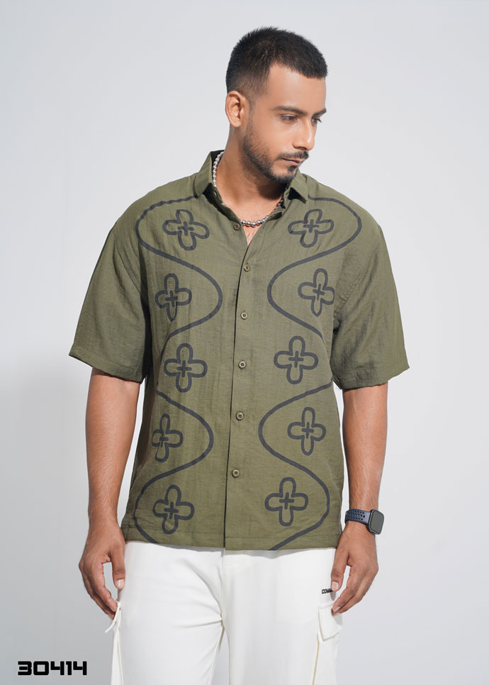 Obsidian Wave Oversized Half Shirt - 30414